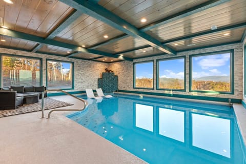 Indoor pool, a heated pool, sun loungers