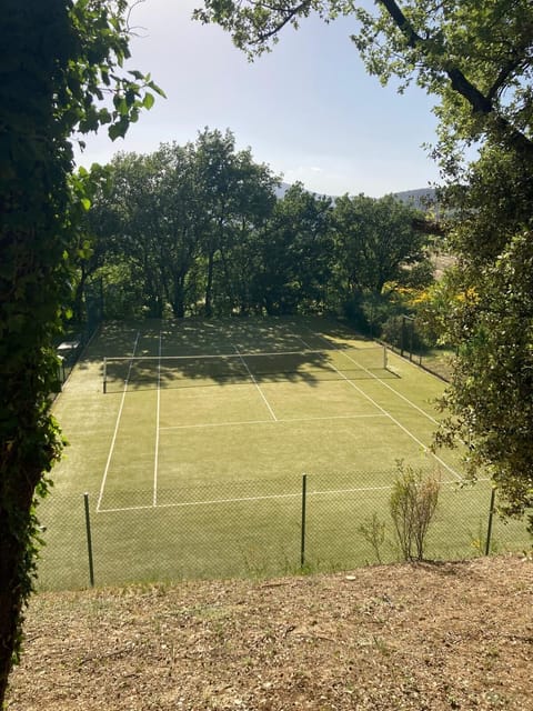 Artificial grass tennis court. Equipment provided