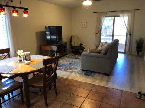 Spacious living room and dining area