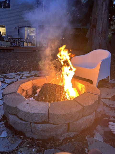 Back yard fire pit for story telling and making s'mores.