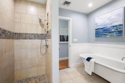 Combined shower/tub, jetted tub, hair dryer