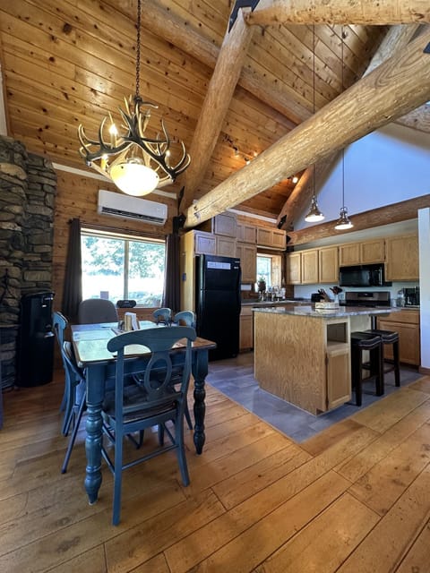 Dining area seats 6, we also provide a folding table and chairs so you can seat up to 12