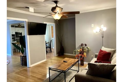 Living room with mounted wall TV
