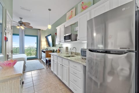 Kitchenette with microwave and full size refrigerator-This unit does not have a stove