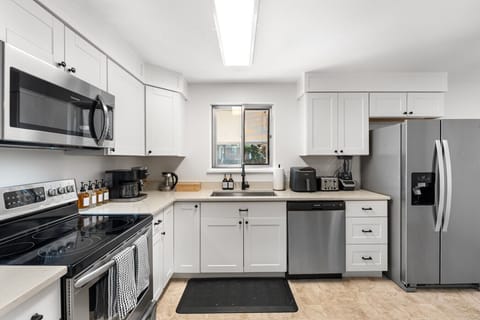 Everything you need for group meals: pots, pans, blender, toaster, and generous spice rack.