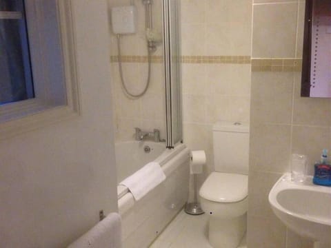 Combined shower/tub, hair dryer, towels