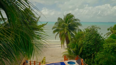 On the beach, sun loungers, beach towels