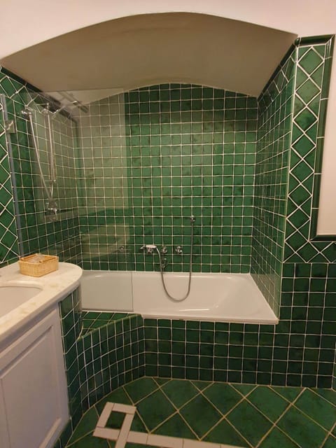 Combined shower/tub, hair dryer, bidet, towels