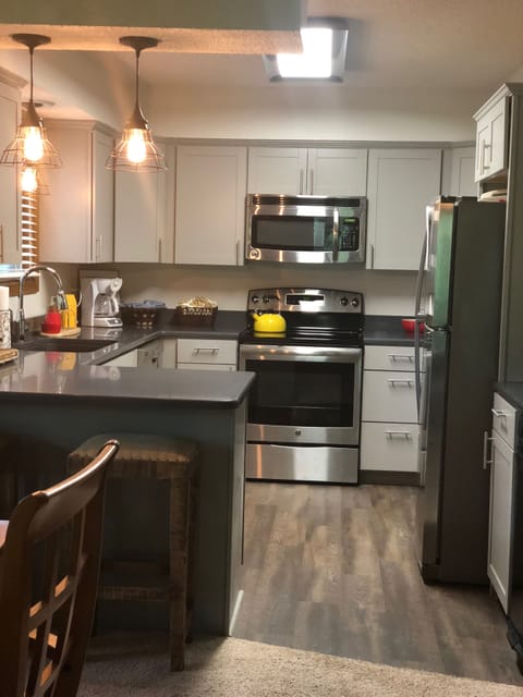 Indoors, Kitchen, Microwave, Oven, Refrigerator