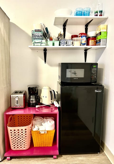 mini fridge, microwave,coffee maker, toaster,electric kettle, kitchen stuff, etc