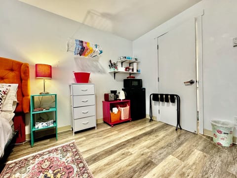 dresser,hangers,mini fridge,microwave,electric kettle,toaster,coffee maker,etc..