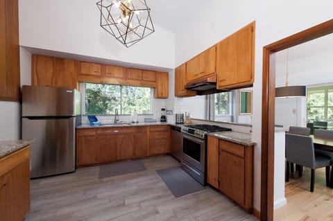 Fully stocked kitchen looking into the Dining Space