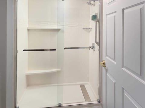 Combined shower/tub, hair dryer, towels