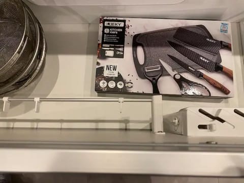 Fridge, microwave, cookware/dishes/utensils