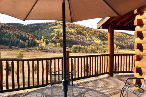 Beautiful deck with views. Outdoor seating, umbrella, and outdoor gas grill.