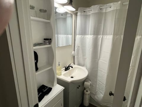 Combined shower/tub, hair dryer, towels