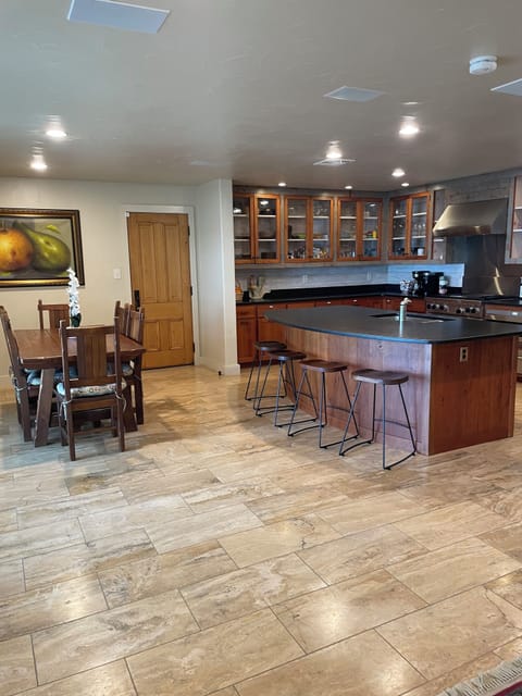Spacious kitchen and dining area.