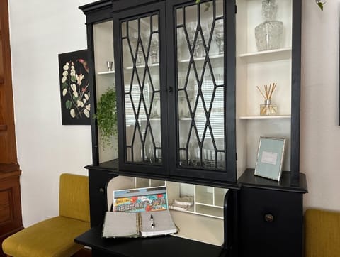 Little secretary desk/ hutch! Little bar area as well!