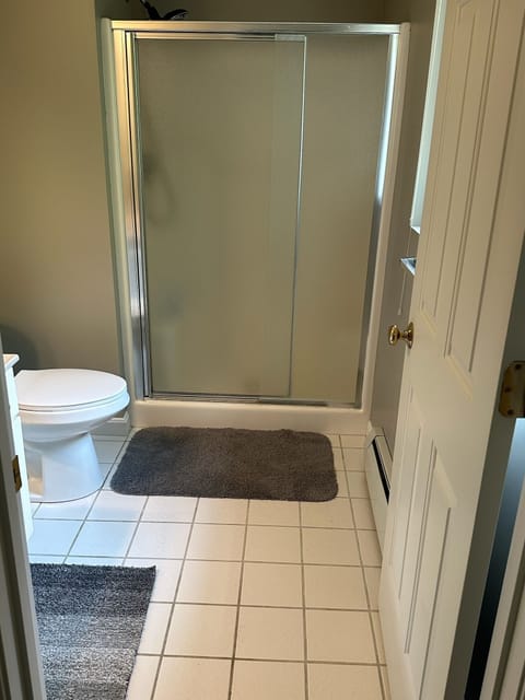 Combined shower/tub, hair dryer, towels, toilet paper