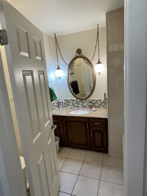 Shower, jetted tub, hair dryer, towels