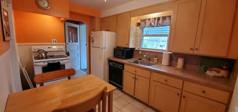 Fully stocked kitchen: stove/oven, fridge, microwave, dishwasher, pots, etc. 