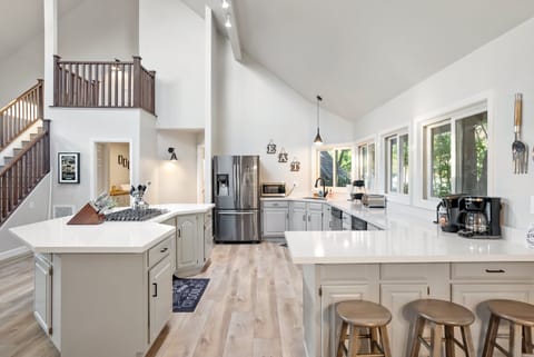 Full size appliances in the kitchen. We provide coffee, milk, an