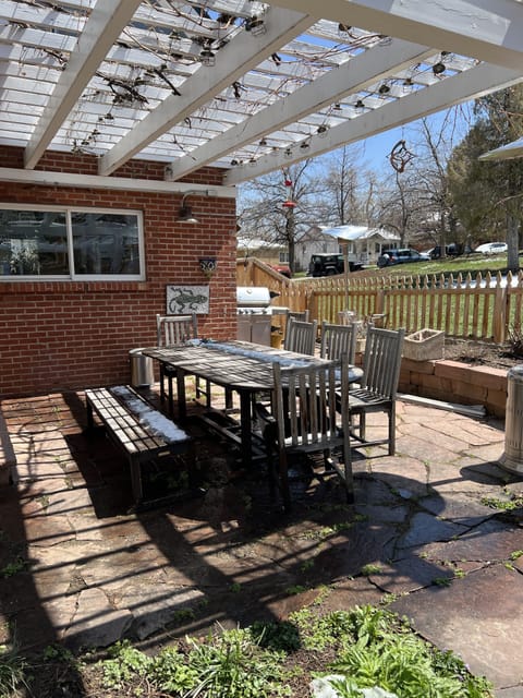 backyard dining with gas grill
