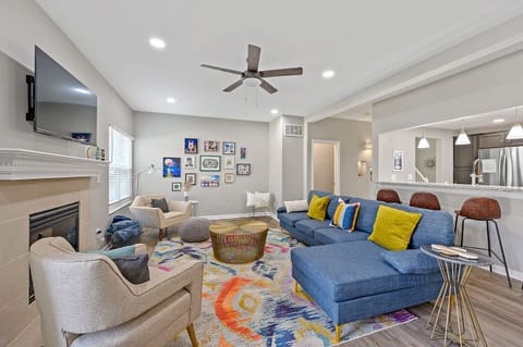 Living Room with Fireplace and Access to Patio