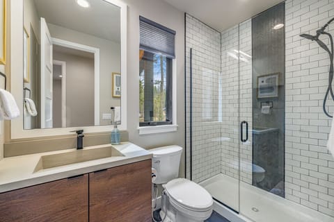 Combined shower/tub, hair dryer, towels