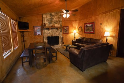 Living + dining area with fireplace