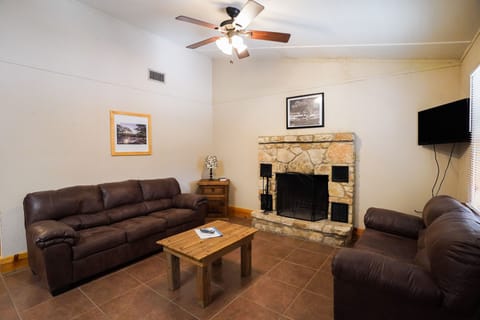 Living room view with fireplace