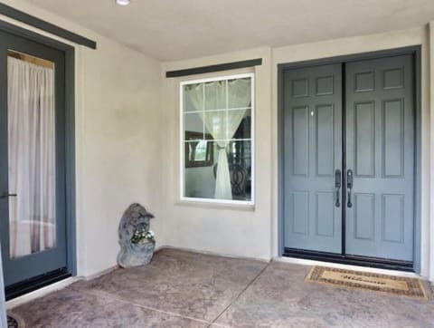front courtyard. French door to main house and french door to guest bedroom