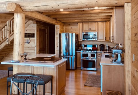 The kitchen with upscale appliances