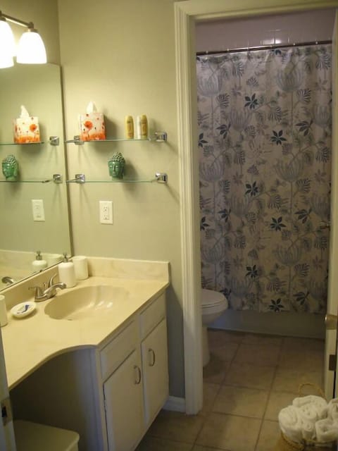 Combined shower/tub, towels