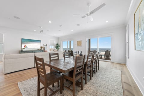 One of two dining areas in the open floor plan living space