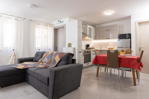 Living/dining area and the kitchen