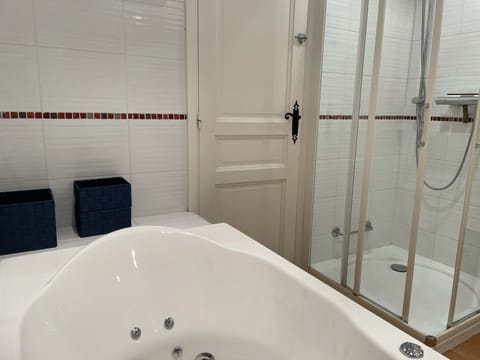 Combined shower/tub, jetted tub, hair dryer, soap