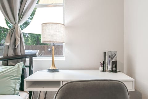working desk in guest bedroom.