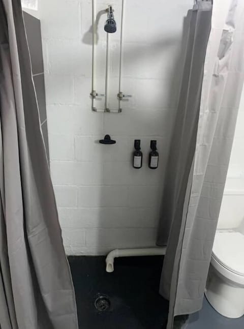 Combined shower/tub, hair dryer, towels, soap