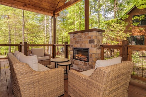 Exterior fire place and lounge area