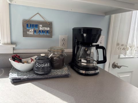 Coffee station provided! Includes coffee, tea, filters, creamer, & sugar!