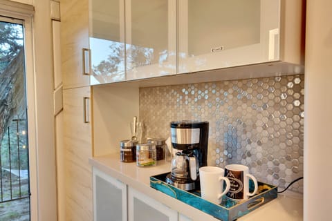 Coffee bar in primary bedroom.