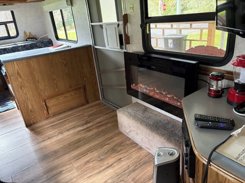 Fireplace electric heater, looking toward the kitchen