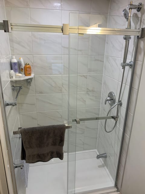 Shower, soap, shampoo, toilet paper