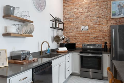 We offer all essential cooking pans, dishes, eating utensils, and even cooking oils and spices.