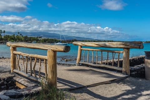 On the beach, sun loungers, beach towels