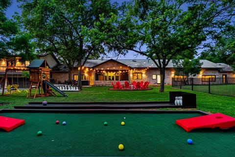 Backyard games that include bowling alley for the kids. 
