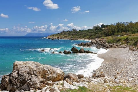 Beach nearby, sun loungers