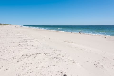 On the beach, sun loungers