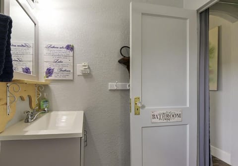 Combined shower/tub, hair dryer, towels